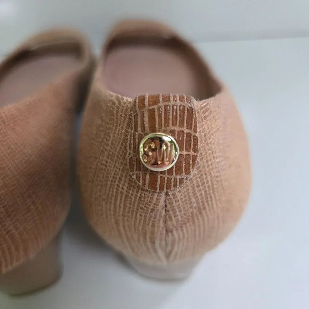 Stuart Weitzman Beige Lizard Embossed Logosavior Pumps Open Toe Size 7.5W